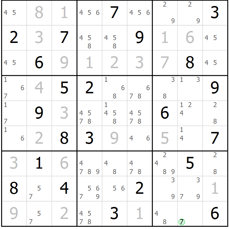 Position des candidats pour la solution de la Gr 12 page 15 du magazine de sudoku Virtuose n° 108