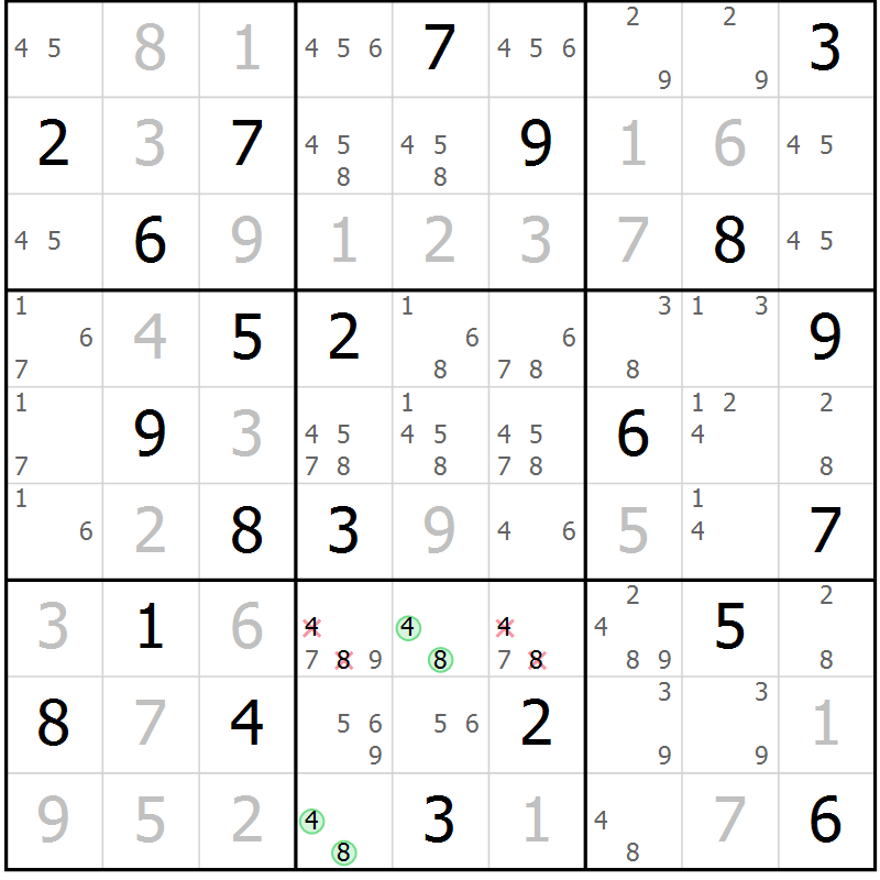 Position des candidats pour la solution de la Gr 12 page 15 du magazine de sudoku Virtuose n° 108