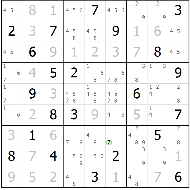 Position des candidats pour la solution de la Gr 12 page 15 du magazine de sudoku Virtuose n° 108