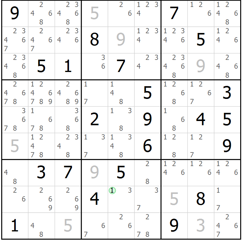 Position des candidats pour la solution de la Gr 13 page 16 du magazine de sudoku Virtuose n° 108