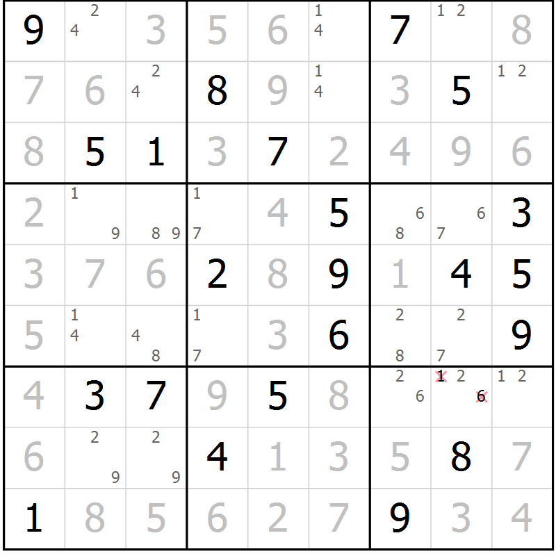Position des candidats pour la solution de la Gr 13 page 16 du magazine de sudoku Virtuose n° 108