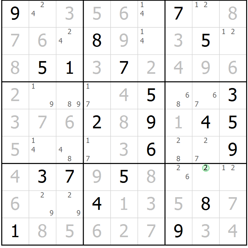 Position des candidats pour la solution de la Gr 13 page 16 du magazine de sudoku Virtuose n° 108