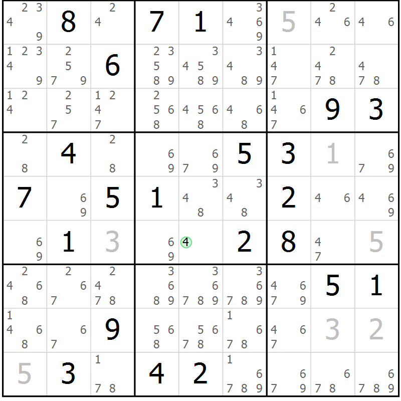 Position des candidats pour la solution de la Gr 14 page 17 du magazine de sudoku Virtuose n° 108