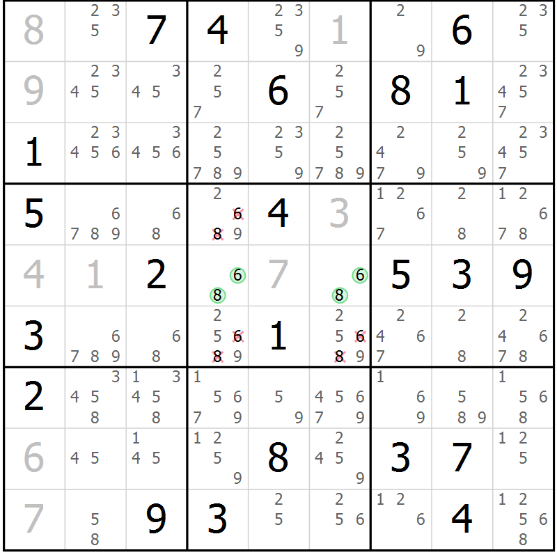 Position des candidats pour la solution de la Gr 15 page 18 du magazine de sudoku Virtuose n° 108