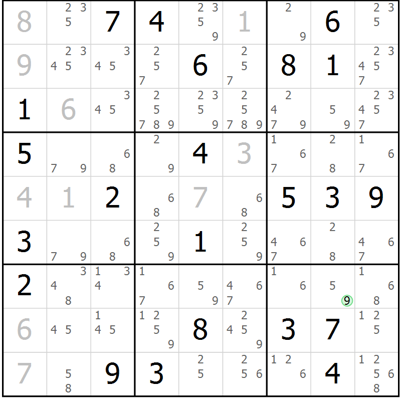 Position des candidats pour la solution de la Gr 15 page 18 du magazine de sudoku Virtuose n° 108