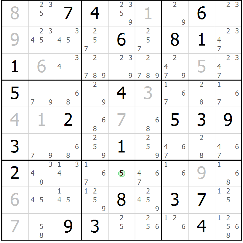 Position des candidats pour la solution de la Gr 15 page 18 du magazine de sudoku Virtuose n° 108