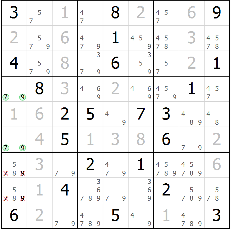 Position des candidats pour la solution de la Gr 16 page 19 du magazine de sudoku Virtuose n° 108