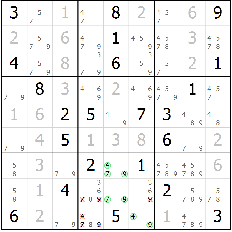 Position des candidats pour la solution de la Gr 16 page 19 du magazine de sudoku Virtuose n° 108