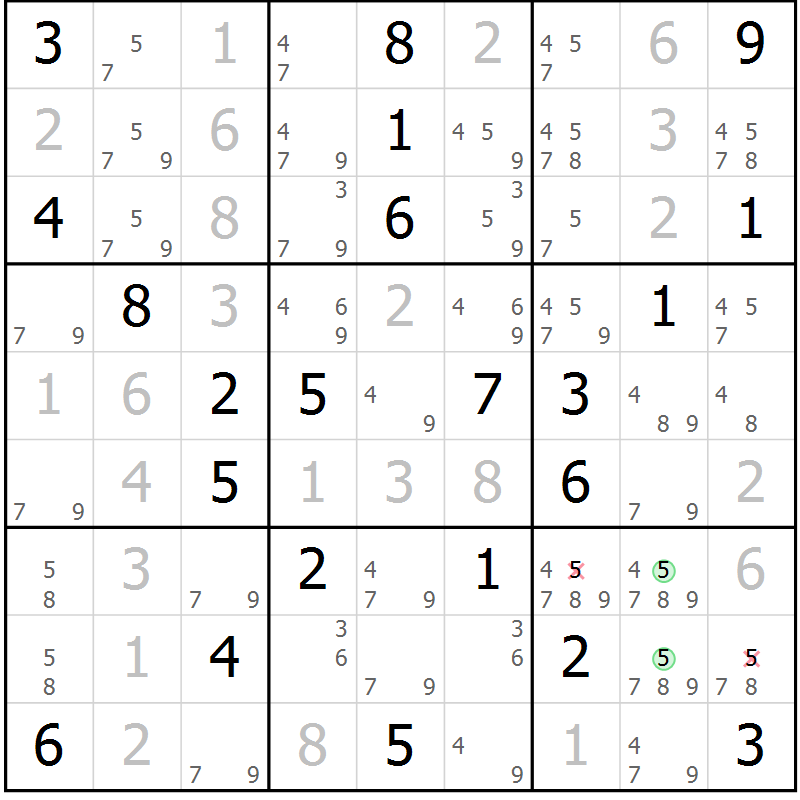 Position des candidats pour la solution de la Gr 16 page 19 du magazine de sudoku Virtuose n° 108