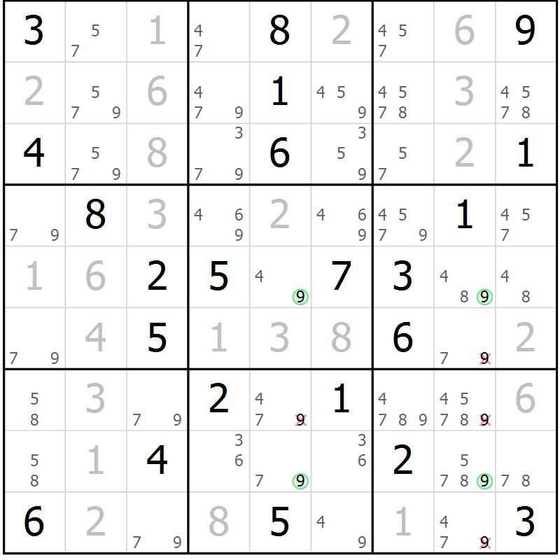 Position des candidats pour la solution de la Gr 16 page 19 du magazine de sudoku Virtuose n° 108