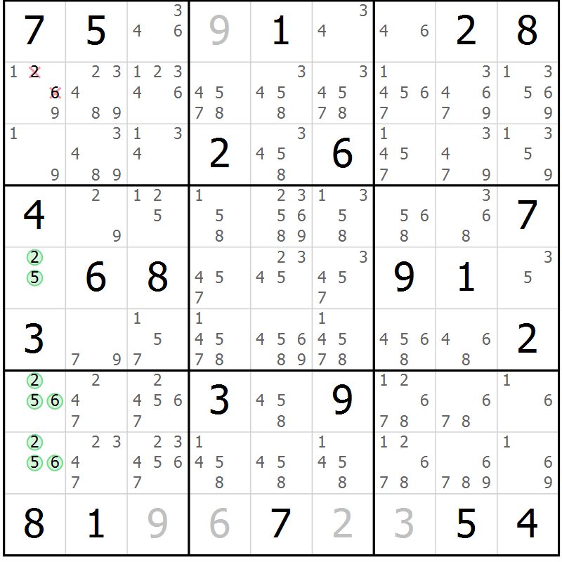 Position des candidats pour la solution de la Gr 17 page 20 du magazine de sudoku Virtuose n° 108