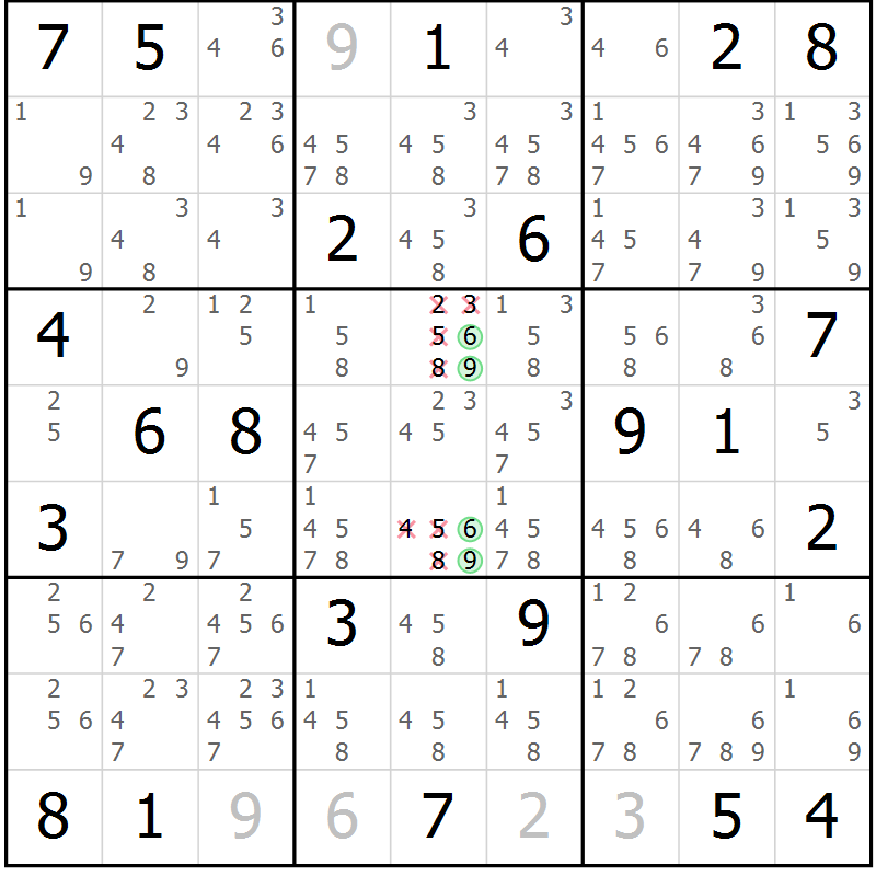Position des candidats pour la solution de la Gr 17 page 20 du magazine de sudoku Virtuose n° 108