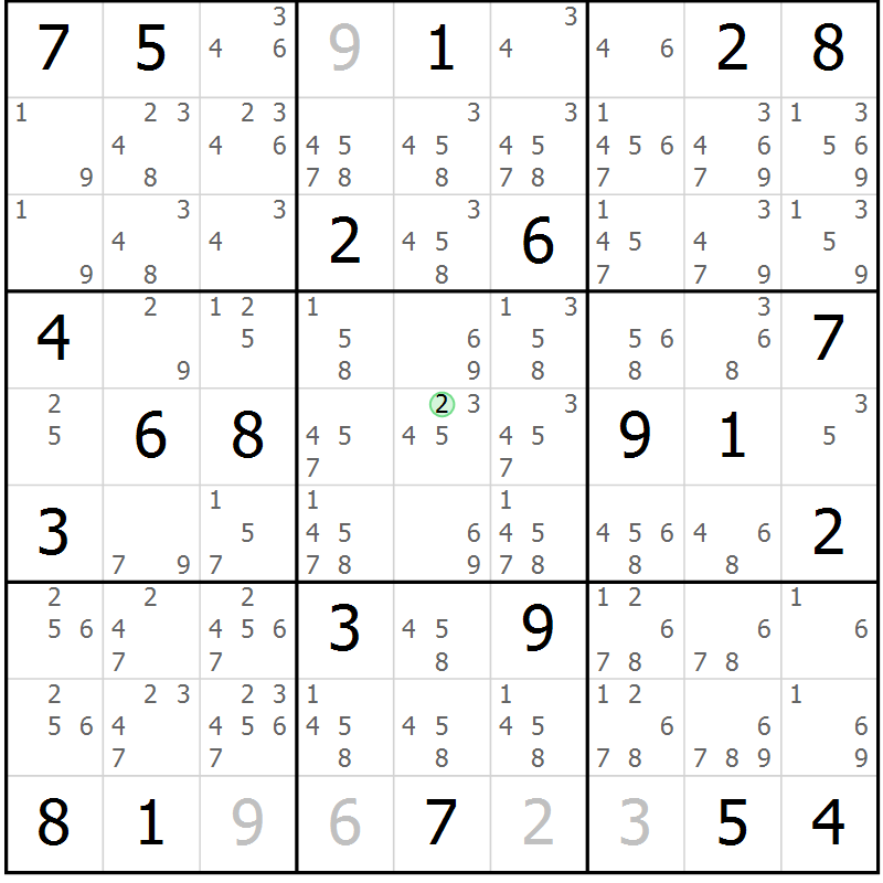 Position des candidats pour la solution de la Gr 17 page 20 du magazine de sudoku Virtuose n° 108
