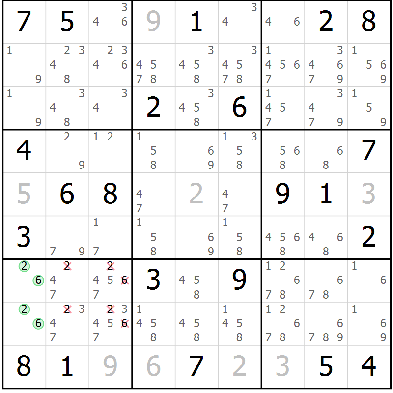 Position des candidats pour la solution de la Gr 17 page 20 du magazine de sudoku Virtuose n° 108