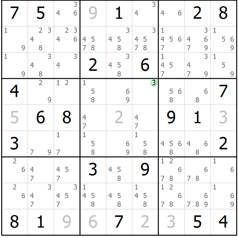 Position des candidats pour la solution de la Gr 17 page 20 du magazine de sudoku Virtuose n° 108