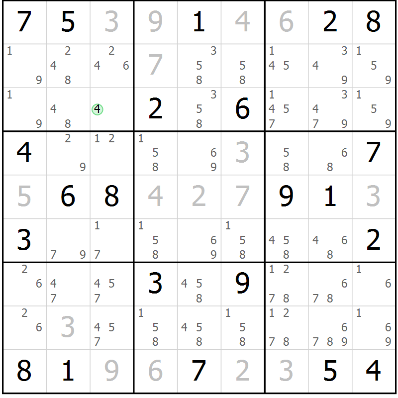Position des candidats pour la solution de la Gr 17 page 20 du magazine de sudoku Virtuose n° 108