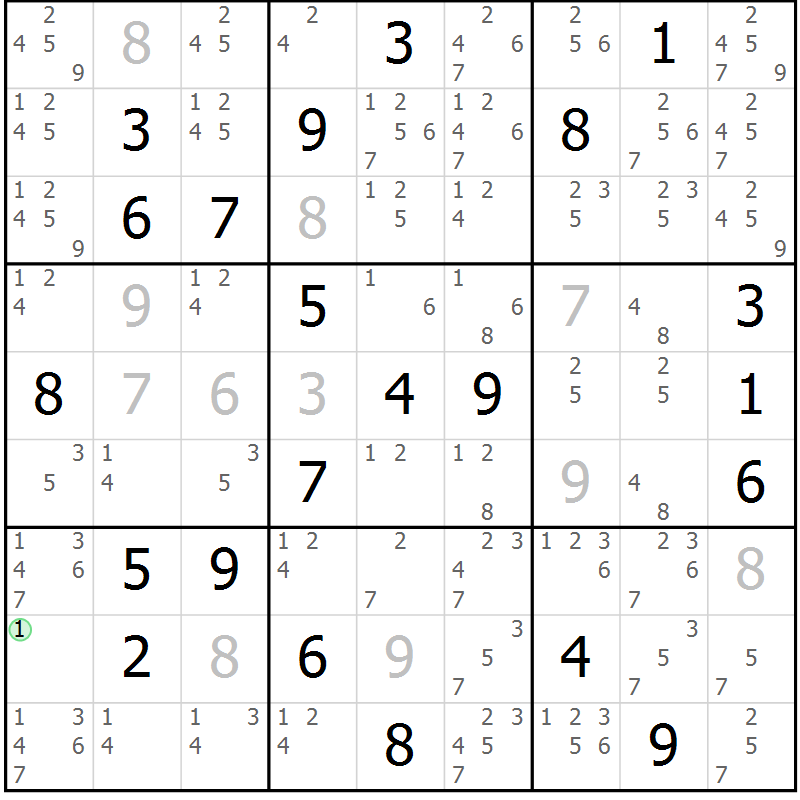 Position des candidats pour la solution de la Gr 18 page 21 du magazine de sudoku Virtuose n° 108