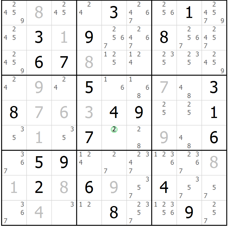 Position des candidats pour la solution de la Gr 18 page 21 du magazine de sudoku Virtuose n° 108