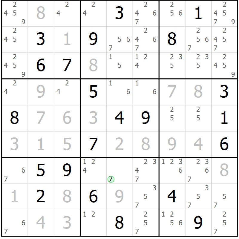 Position des candidats pour la solution de la Gr 18 page 21 du magazine de sudoku Virtuose n° 108