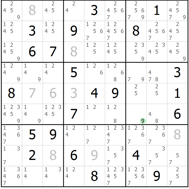 Position des candidats pour la solution de la Gr 18 page 21 du magazine de sudoku Virtuose n° 108