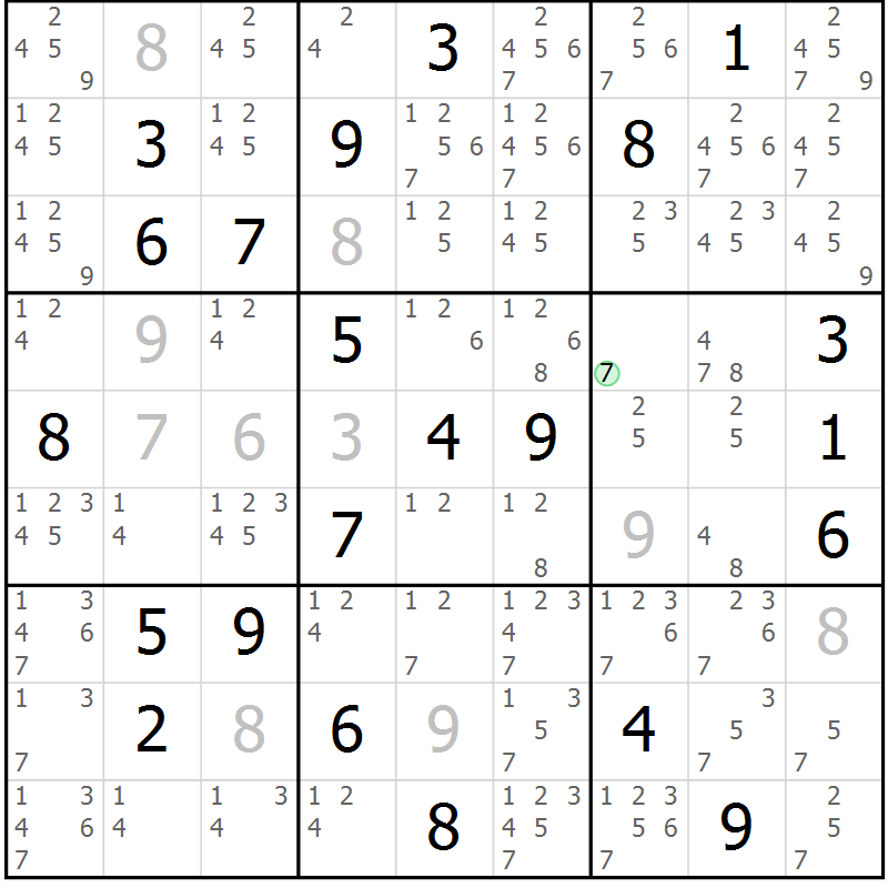 Position des candidats pour la solution de la Gr 18 page 21 du magazine de sudoku Virtuose n° 108