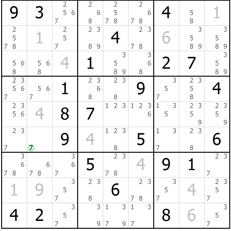 Position des candidats pour la solution de la Gr 2 page 5 du magazine de sudoku Virtuose n° 108