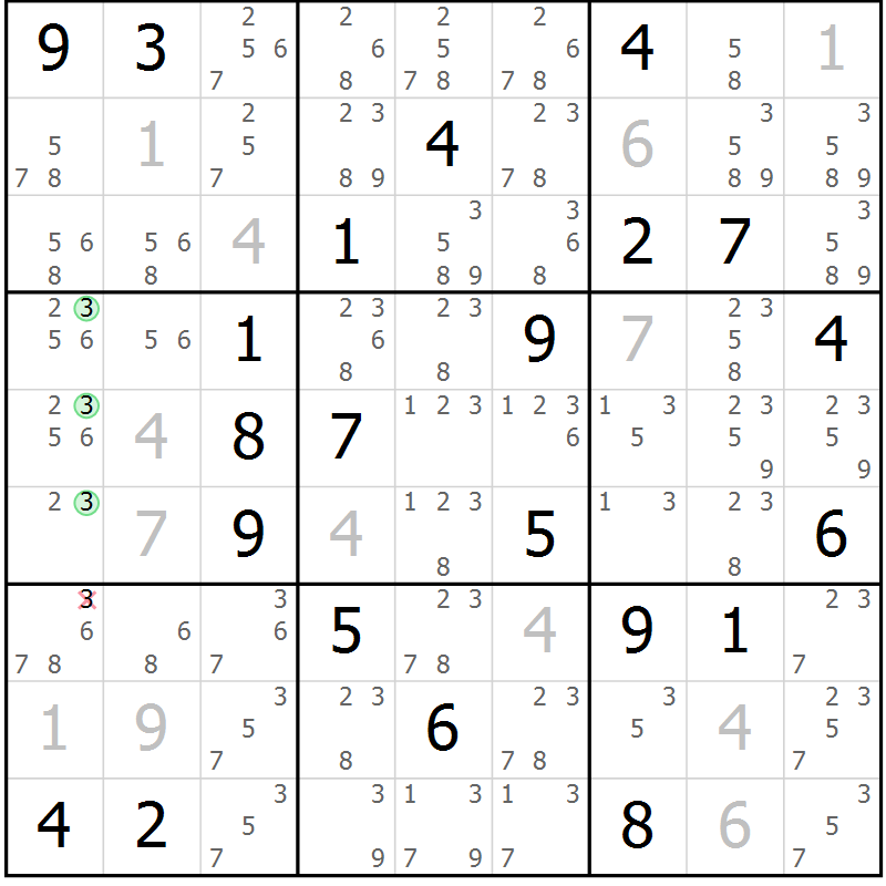 Position des candidats pour la solution de la Gr 2 page 5 du magazine de sudoku Virtuose n° 108