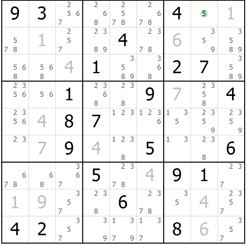Position des candidats pour la solution de la Gr 2 page 5 du magazine de sudoku Virtuose n° 108