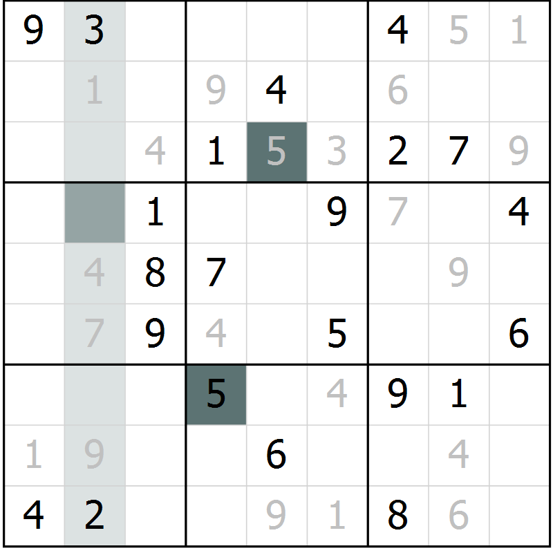 Position des candidats pour la solution de la Gr 2 page 5 du magazine de sudoku Virtuose n° 108