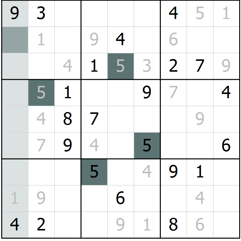 Position des candidats pour la solution de la Gr 2 page 5 du magazine de sudoku Virtuose n° 108