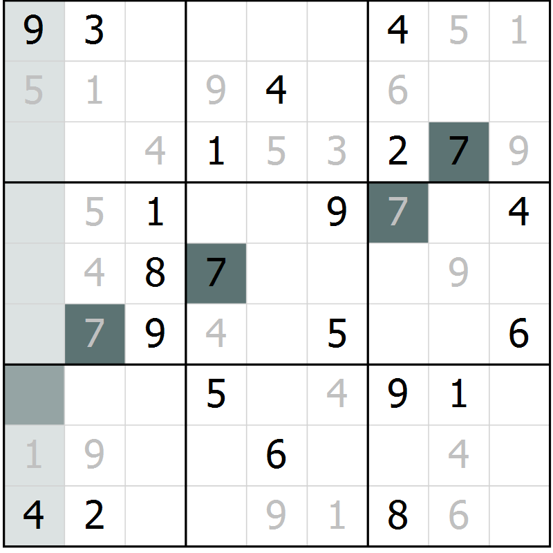 Position des candidats pour la solution de la Gr 2 page 5 du magazine de sudoku Virtuose n° 108