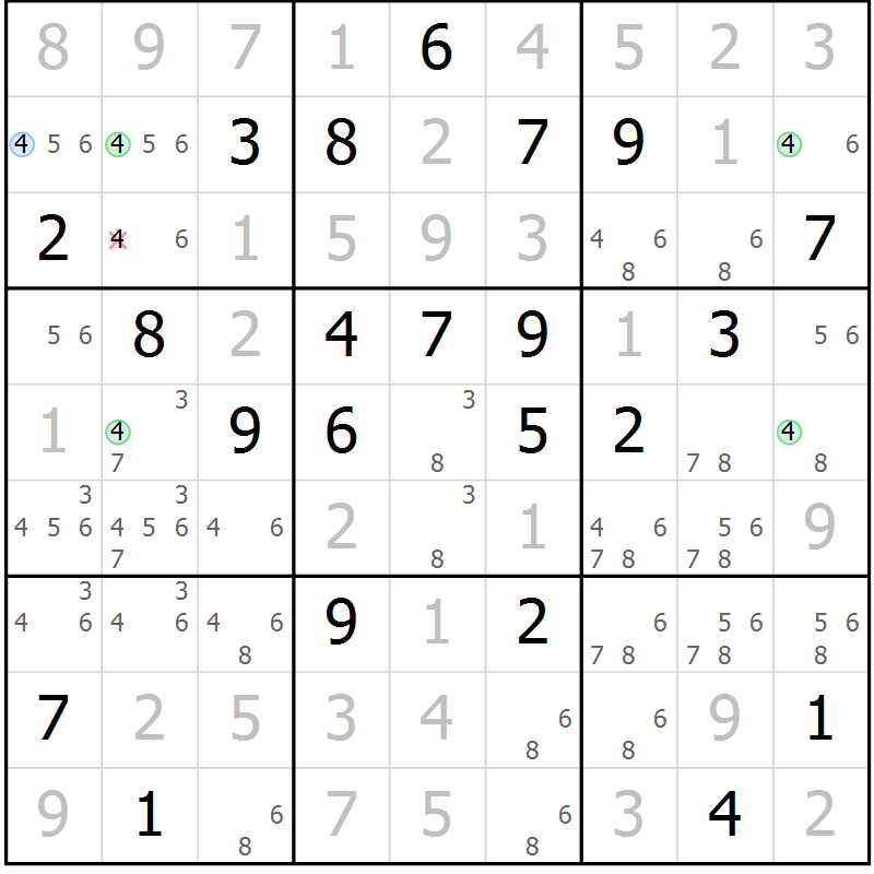 Position des candidats pour la solution de la Gr 20 page 23 du magazine de sudoku Virtuose n° 108