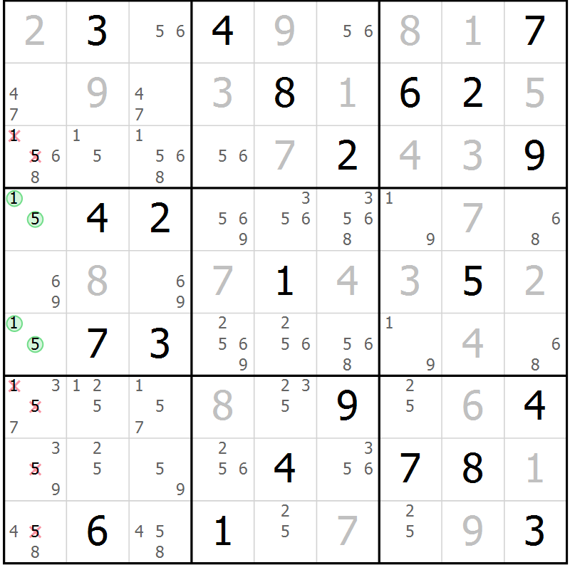 Position des candidats pour la solution de la Gr 21 page 24 du magazine de sudoku Virtuose n° 108