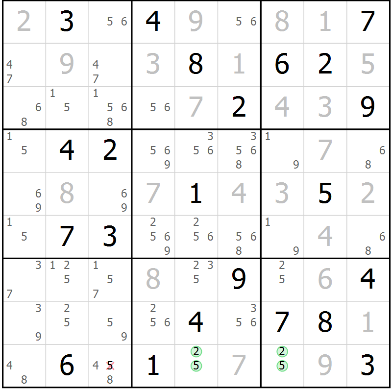 Position des candidats pour la solution de la Gr 21 page 24 du magazine de sudoku Virtuose n° 108