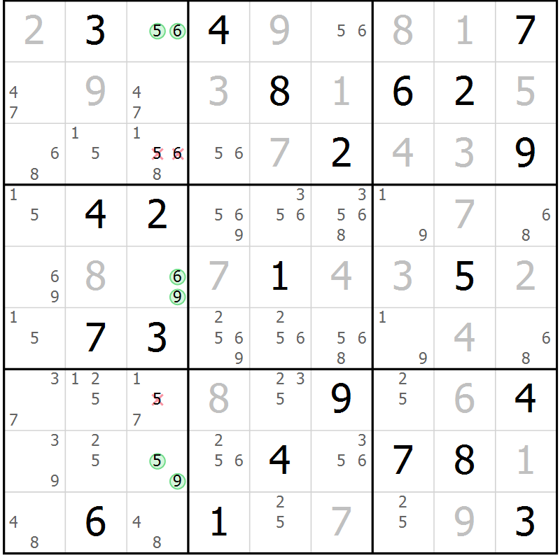 Position des candidats pour la solution de la Gr 21 page 24 du magazine de sudoku Virtuose n° 108