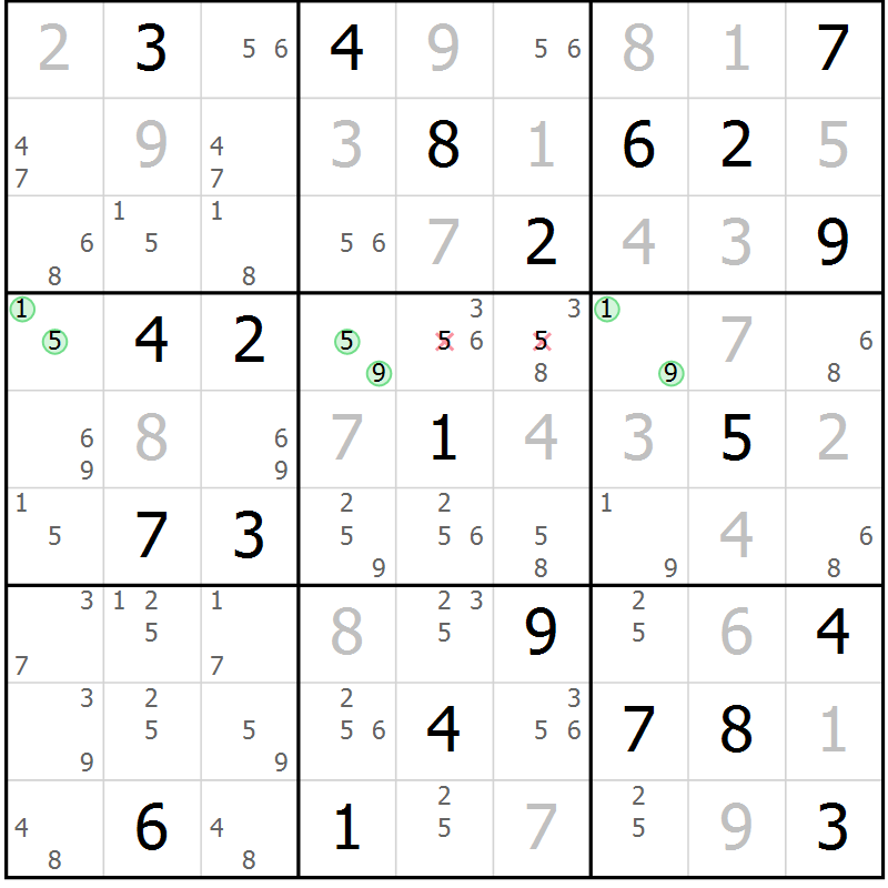 Position des candidats pour la solution de la Gr 21 page 24 du magazine de sudoku Virtuose n° 108