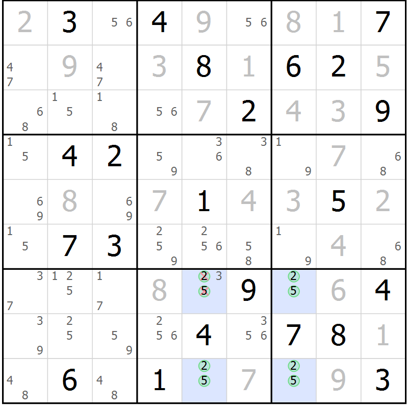 Position des candidats pour la solution de la Gr 21 page 24 du magazine de sudoku Virtuose n° 108