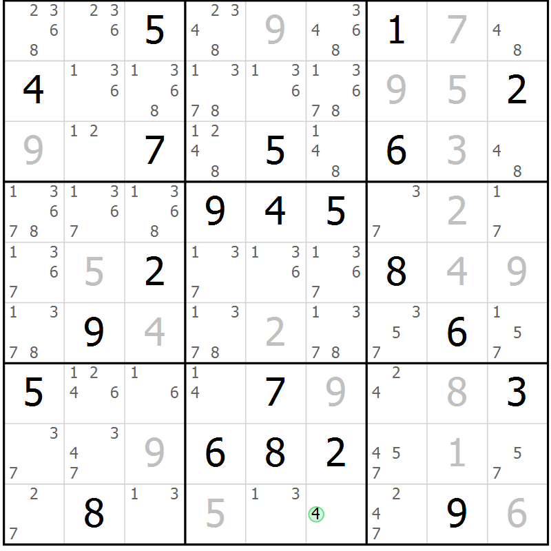 Position des candidats pour la solution de la Gr 22 page 25 du magazine de sudoku Virtuose n° 108