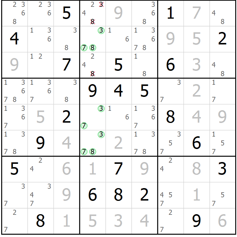 Position des candidats pour la solution de la Gr 22 page 25 du magazine de sudoku Virtuose n° 108