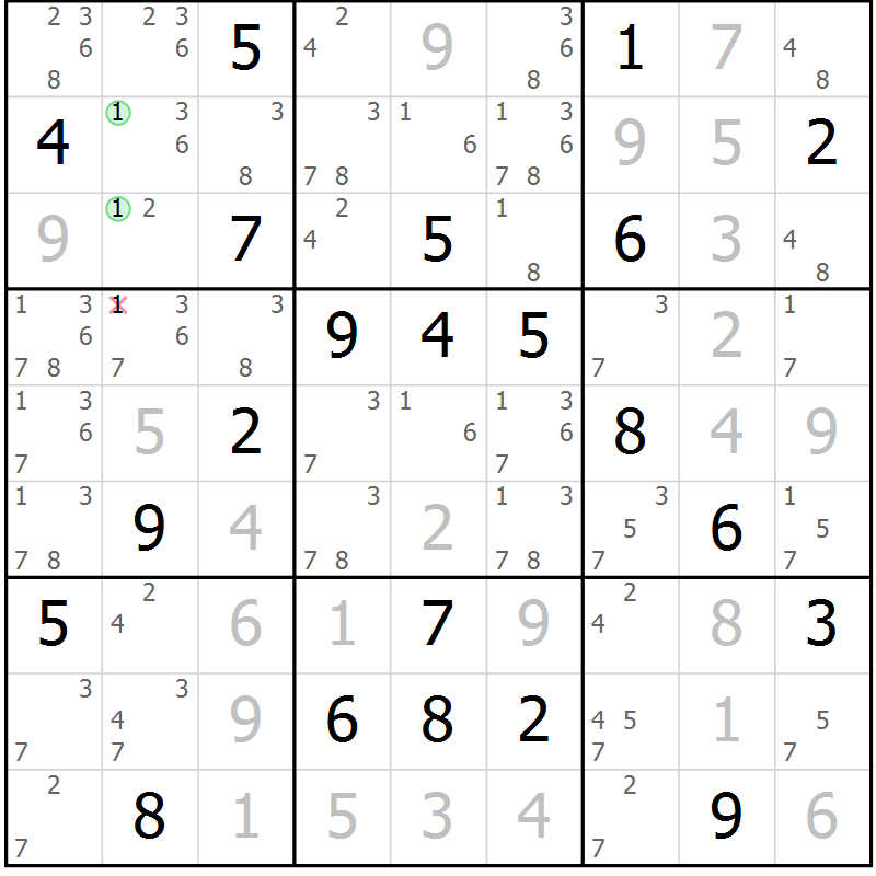Position des candidats pour la solution de la Gr 22 page 25 du magazine de sudoku Virtuose n° 108