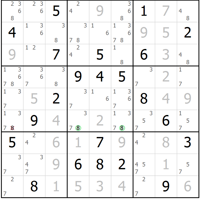 Position des candidats pour la solution de la Gr 22 page 25 du magazine de sudoku Virtuose n° 108