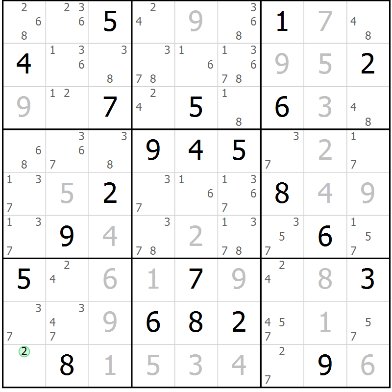 Position des candidats pour la solution de la Gr 22 page 25 du magazine de sudoku Virtuose n° 108