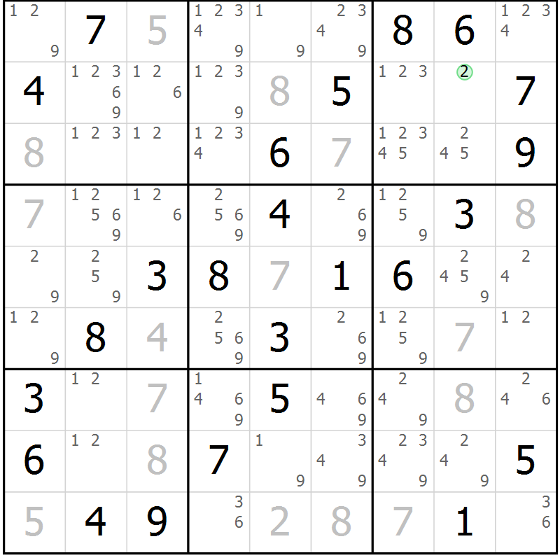 Position des candidats pour la solution de la Gr 23 page 26 du magazine de sudoku Virtuose n° 108