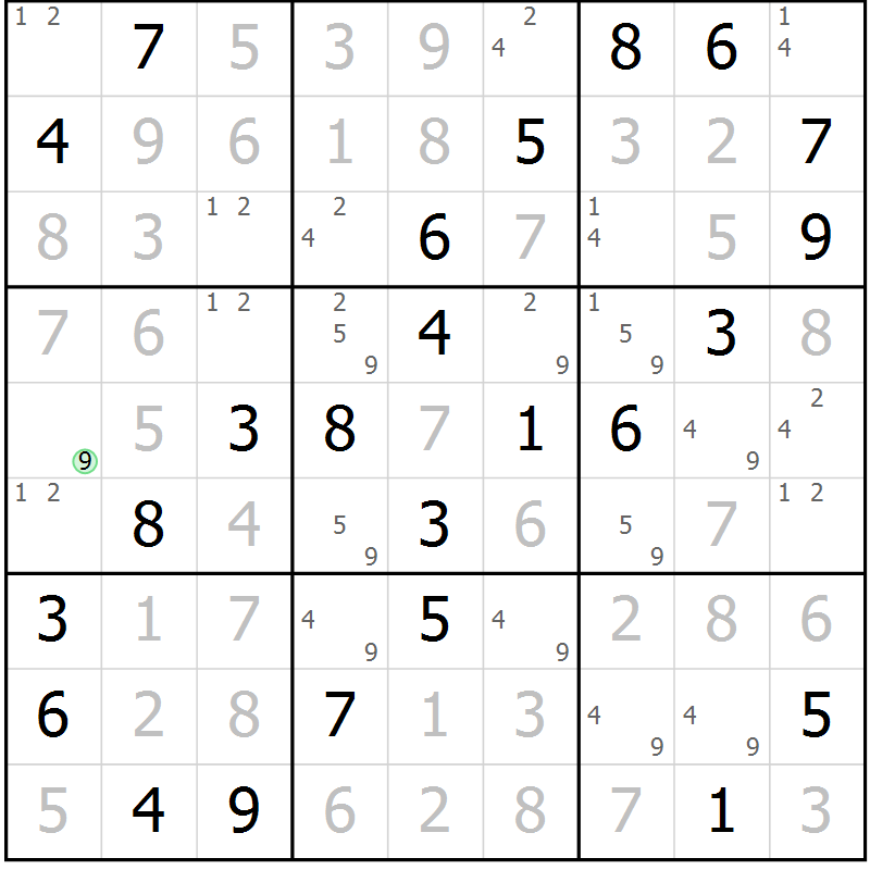 Position des candidats pour la solution de la Gr 23 page 26 du magazine de sudoku Virtuose n° 108