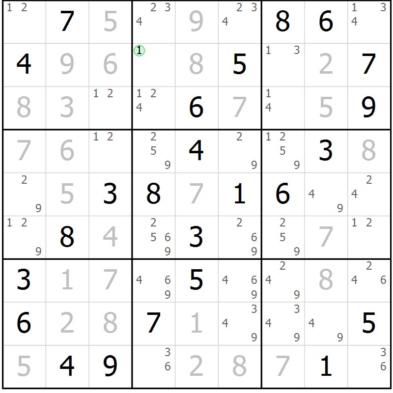 Position des candidats pour la solution de la Gr 23 page 26 du magazine de sudoku Virtuose n° 108
