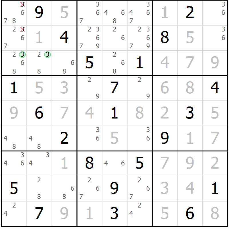 Position des candidats pour la solution de la Gr 24 page 27 du magazine de sudoku Virtuose n° 108