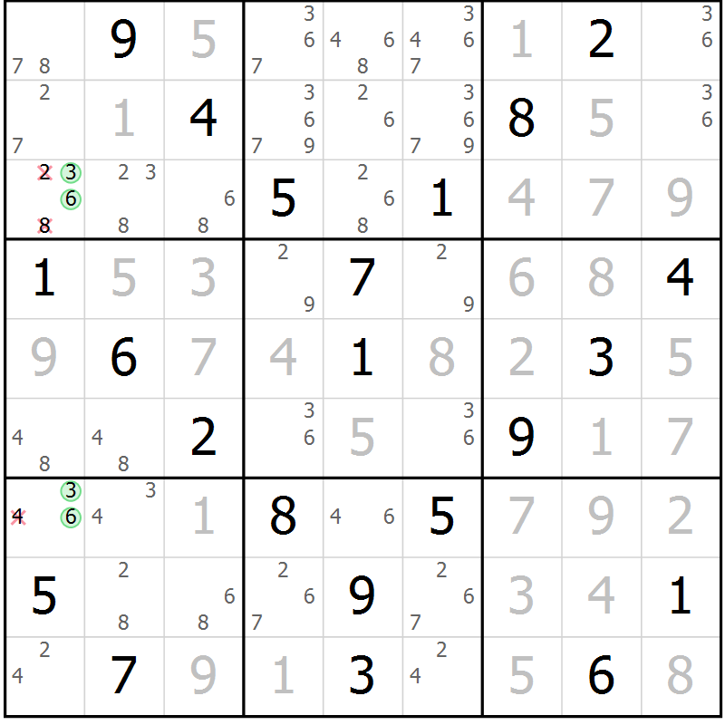Position des candidats pour la solution de la Gr 24 page 27 du magazine de sudoku Virtuose n° 108