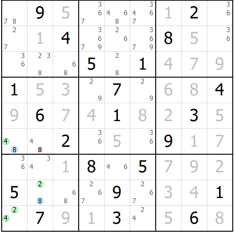 Position des candidats pour la solution de la Gr 24 page 27 du magazine de sudoku Virtuose n° 108