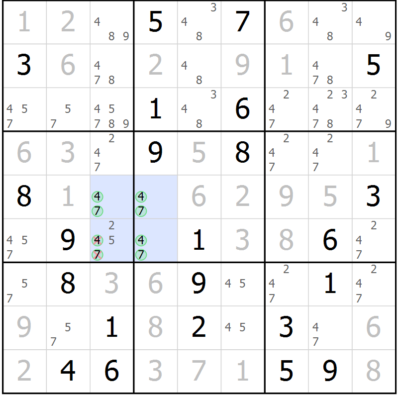 Position des candidats pour la solution de la Gr 25 page 28 du magazine de sudoku Virtuose n° 108