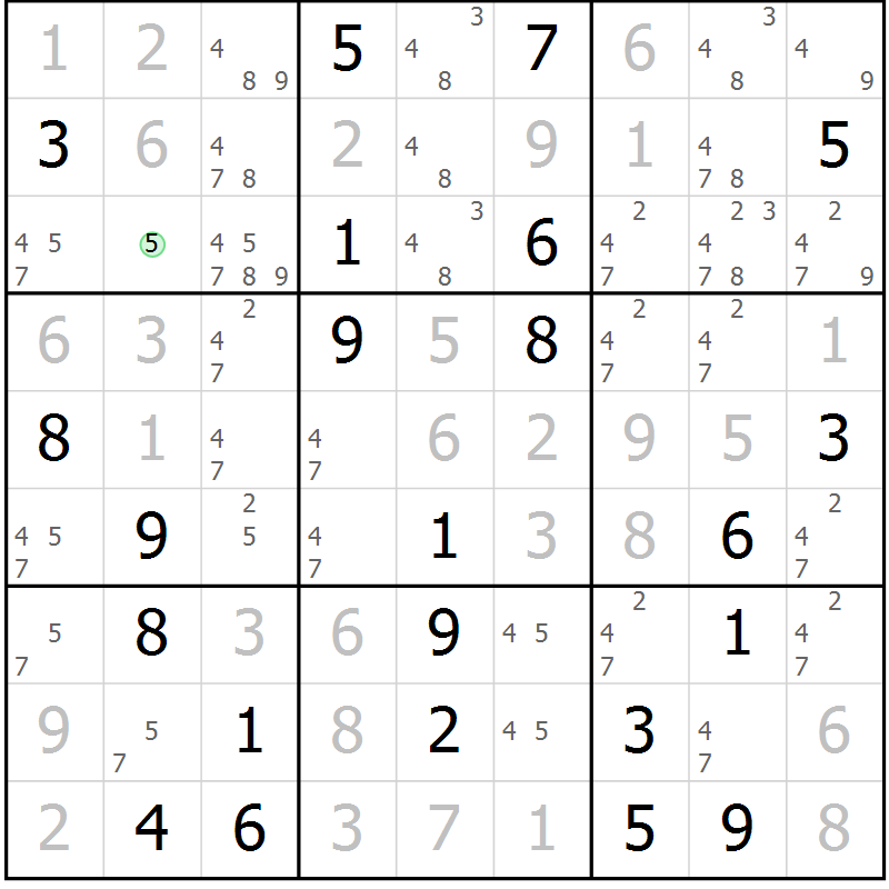 Position des candidats pour la solution de la Gr 25 page 28 du magazine de sudoku Virtuose n° 108